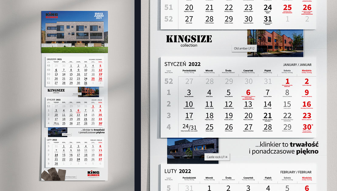 Kalendarz trójdzielny King Klinker