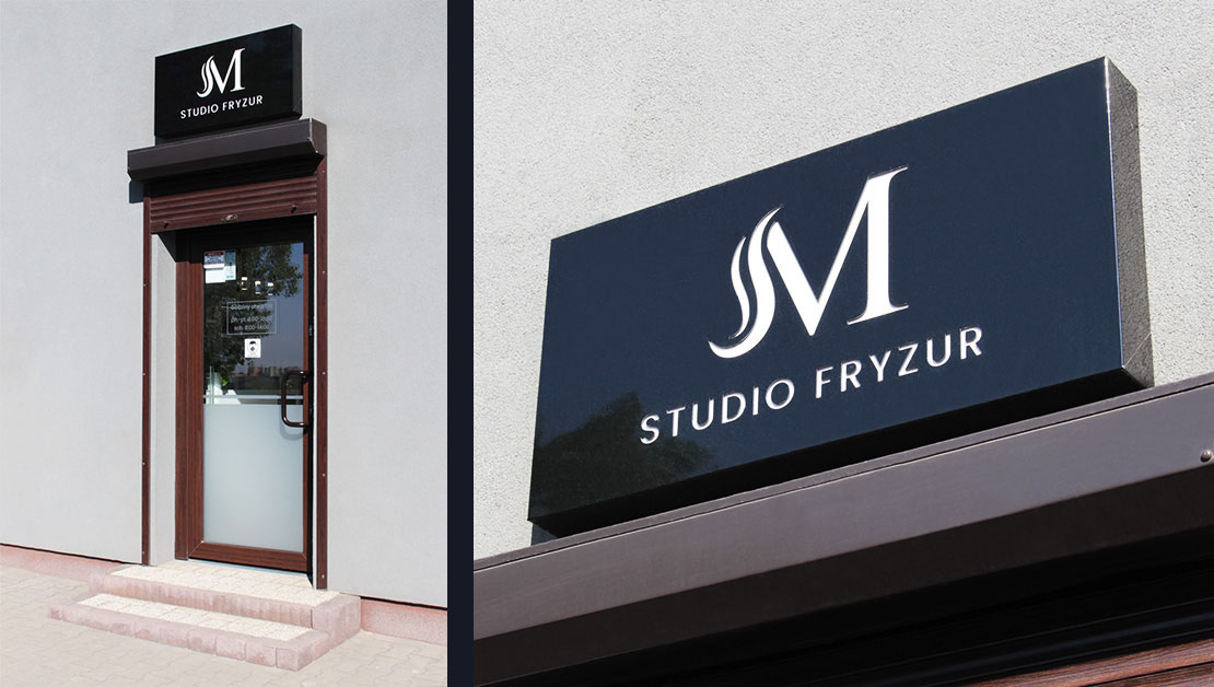 Kaseton z logo firmy Studio Fryzur M